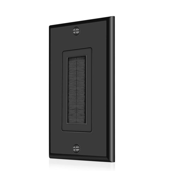 TNP Brush Wall Plate with Mounting Bracket Kit Single Gang Cable Entry Access Brush Bristles Style Strap Opening Port Insert Socket Wiring Plug Jack Decorative Face Cover Outlet Mount Panel (Black) - Image 4