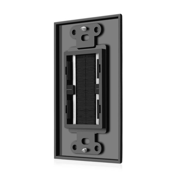 TNP Brush Wall Plate with Mounting Bracket Kit Single Gang Cable Entry Access Brush Bristles Style Strap Opening Port Insert Socket Wiring Plug Jack Decorative Face Cover Outlet Mount Panel (Black) - Image 5