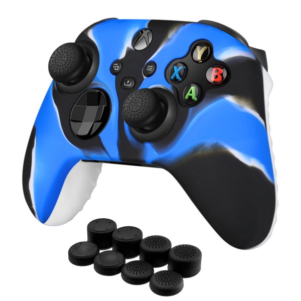 TNP Silicone Case Cover for Xbox Series X/S Controller Skin Shell + 8 Pro Thumb Grips Set (Camo Blue) Ergonomic Textured Grip Dust Protector Compatible With New Xbox Series S X Controller Accessories