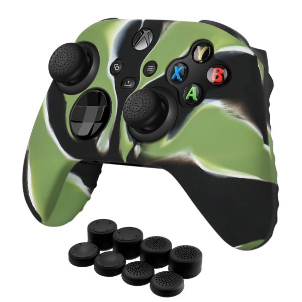 TNP Silicone Case Cover for Xbox Series X/S Controller Skin Shell + 8 Pro Thumb Grips Set (Camo Green) Ergonomic Textured Grip Dust Protector Compatible With New Xbox Series S X Controller Accessories
