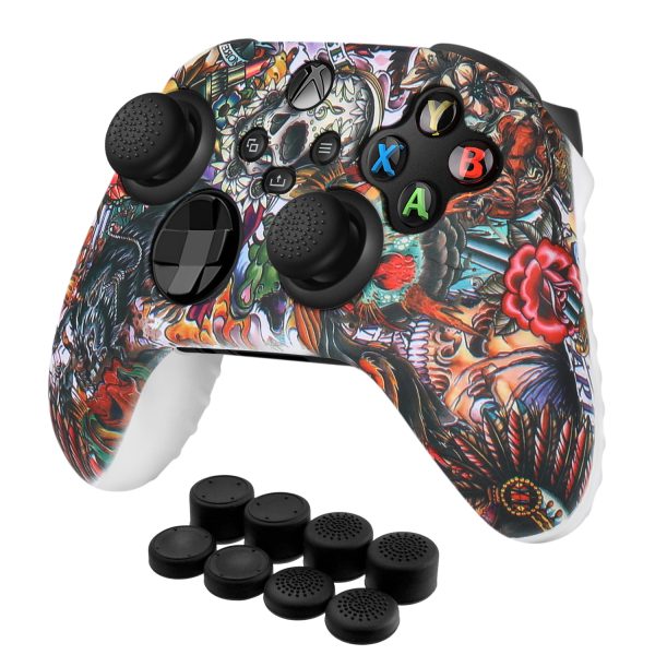 TNP Silicone Case Cover for Xbox Series X/S Controller Skin Shell + 8 Pro Thumb Grips Set (Beasts) Ergonomic Textured Grip Dust Protector Compatible With New Xbox Series S X Controller Accessories