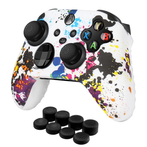 TNP Silicone Case Cover for Xbox Series X/S Controller Skin Shell + 8 Pro Thumb Grips Set (Ink Splash) Ergonomic Textured Grip Dust Protector Compatible With New Xbox Series S X Controller Accessories