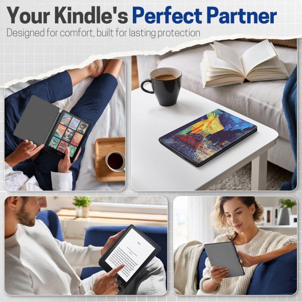 TNP Case for Kindle Paperwhite 12th Generation 2024 / Kindle Colorsoft Signature Edition - 7" PU Leather Protective Folio Cover for Kindle Paperwhite Kids with Auto Sleep/Wake, Cafe At Night - Image 6