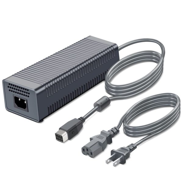 175W Power Supply Brick and Power Cord for Original Xbox 360 Console Ac Adapter Replacement for Original Xbox 360 Fat Consoles; Check The Power Rating and Plug Before Ordering; Not for Slim or E